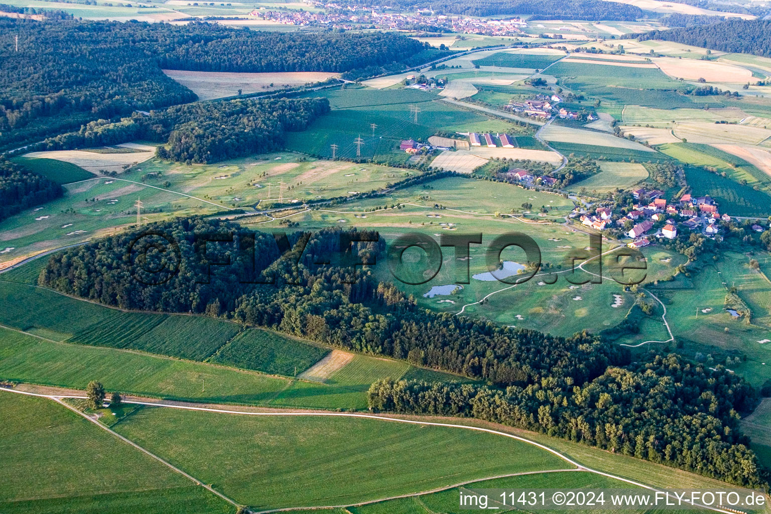 Aerial view of Grounds of the Golf course at Golfclub Steisslingen e.V. am Bodensee in Steisslingen in the state Baden-Wurttemberg