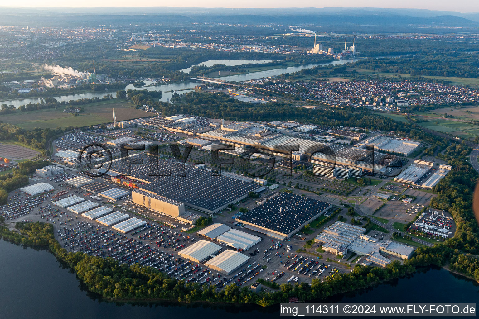 Aerial view of Daimler truck plant in Wörth am Rhein in the state Rhineland-Palatinate, Germany