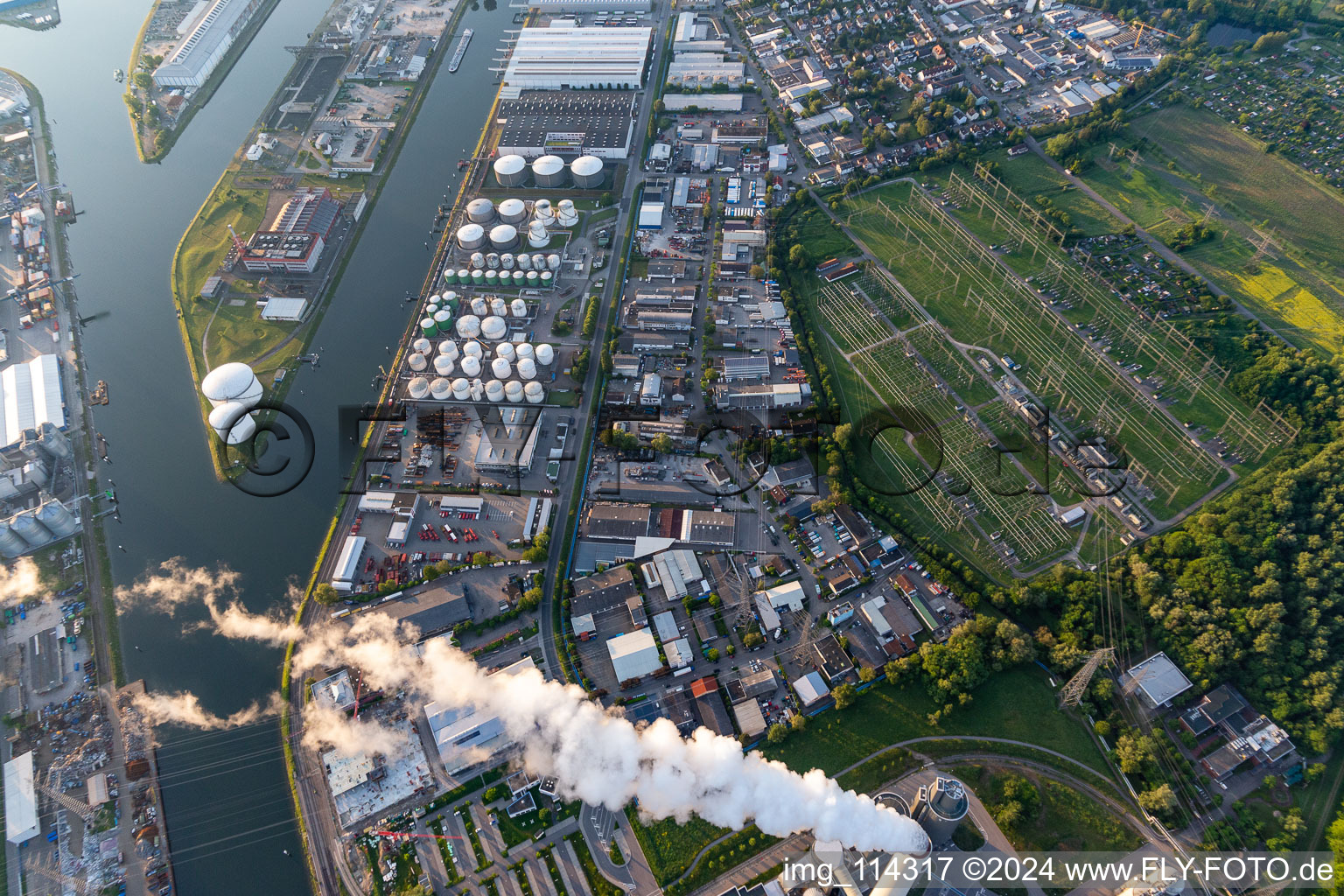 District Rheinhafen in Karlsruhe in the state Baden-Wuerttemberg, Germany out of the air