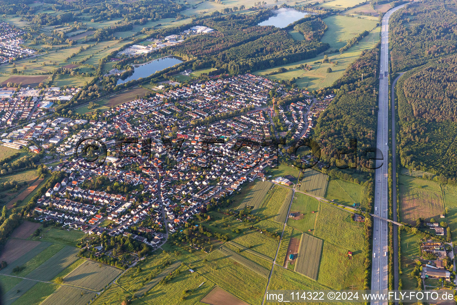 Oblique view of District Bruchhausen in Ettlingen in the state Baden-Wuerttemberg, Germany