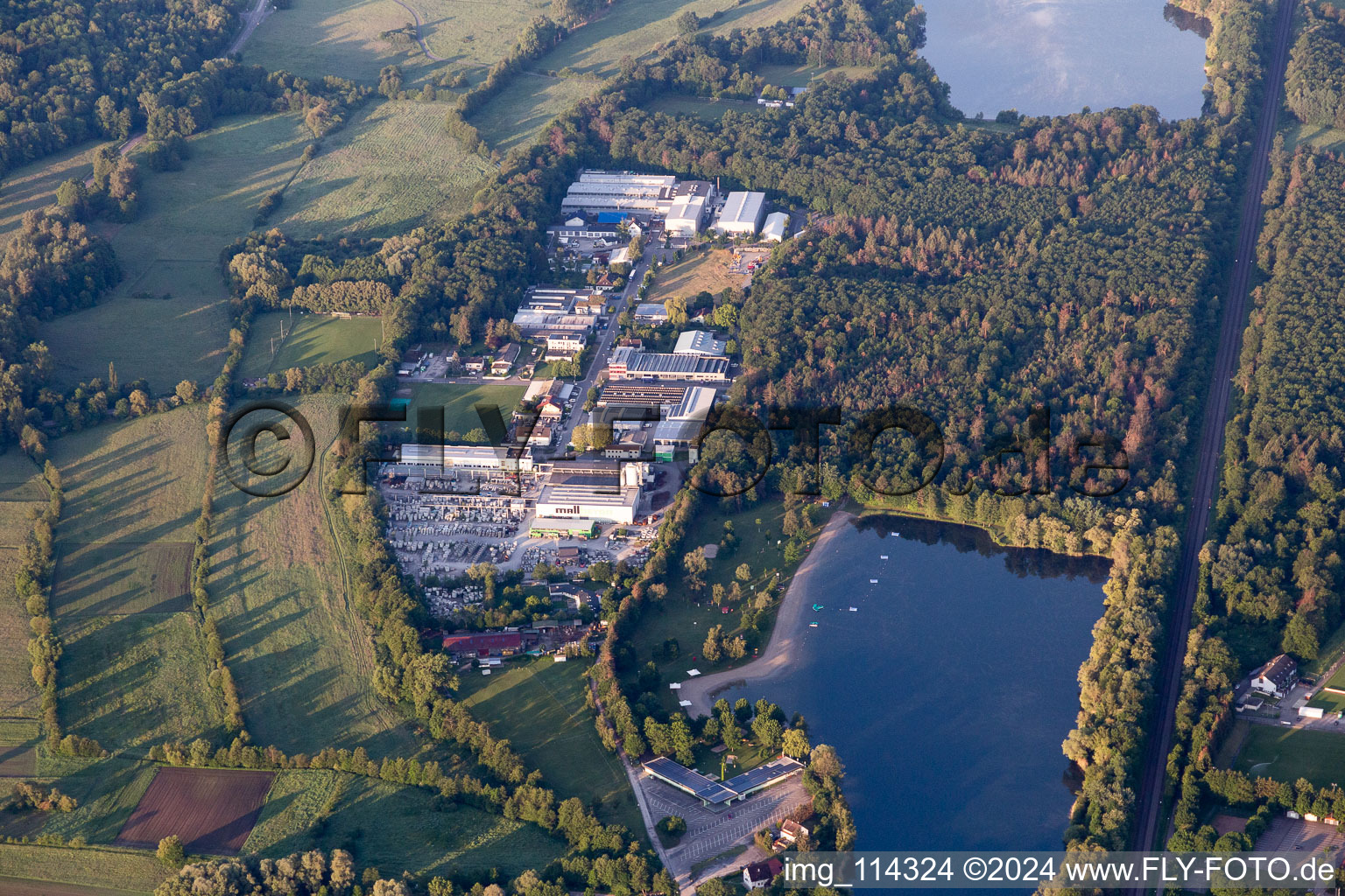 Engineering plant at Buchzig Lake in the district Bruchhausen in Ettlingen in the state Baden-Wuerttemberg, Germany