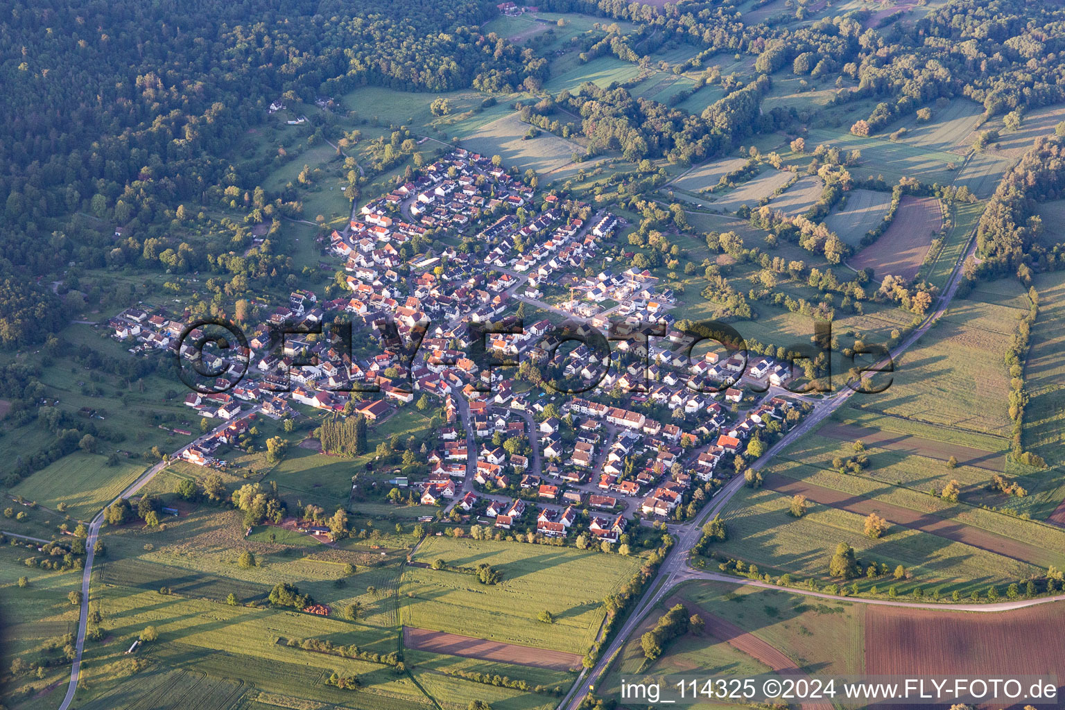 Aerial view of District Oberweier in Ettlingen in the state Baden-Wuerttemberg, Germany