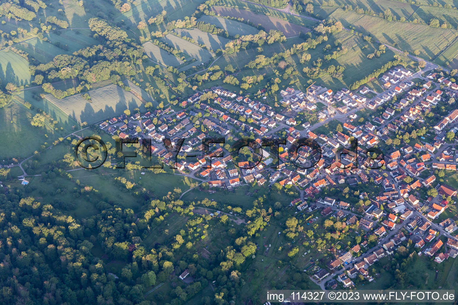 Aerial photograpy of District Oberweier in Ettlingen in the state Baden-Wuerttemberg, Germany