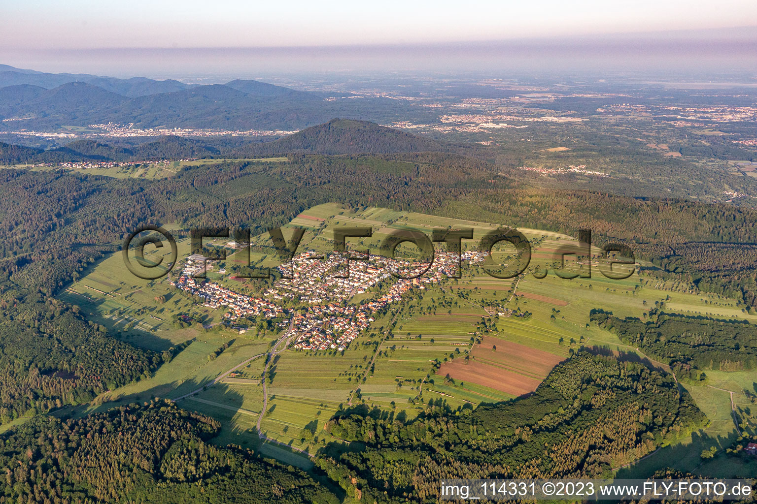 Aerial view of District Völkersbach in Malsch in the state Baden-Wuerttemberg, Germany