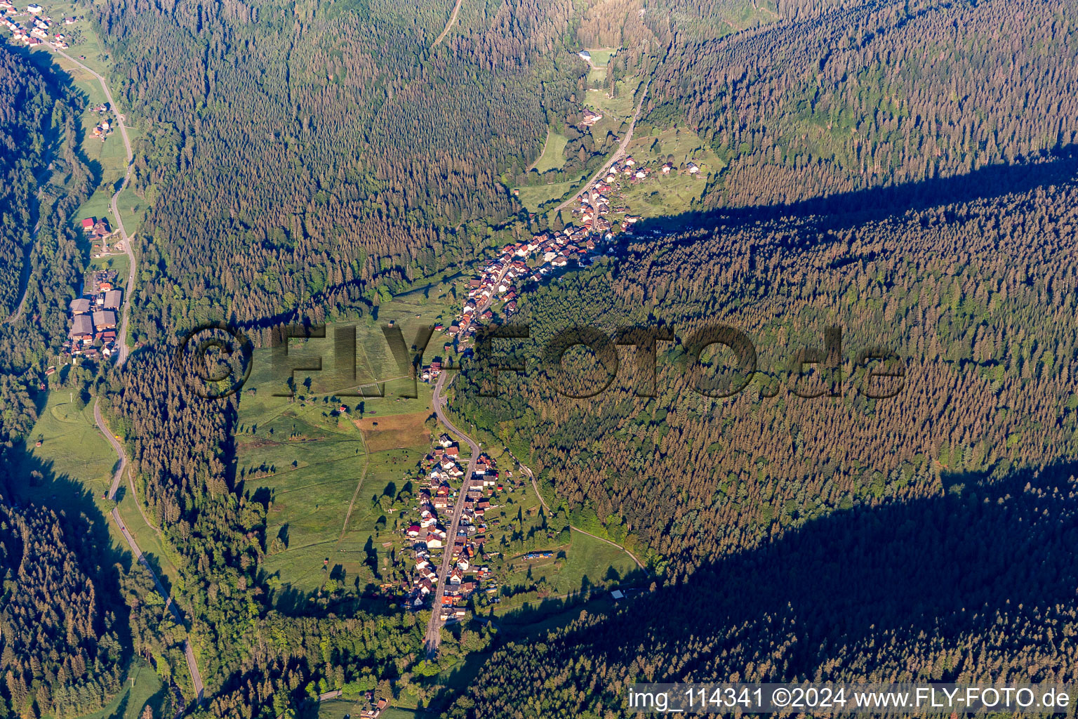 Location view of in the Enz-valley landscape surrounded by mountains of the Black Forest in Sprollenhaus in the state Baden-Wurttemberg, Germany