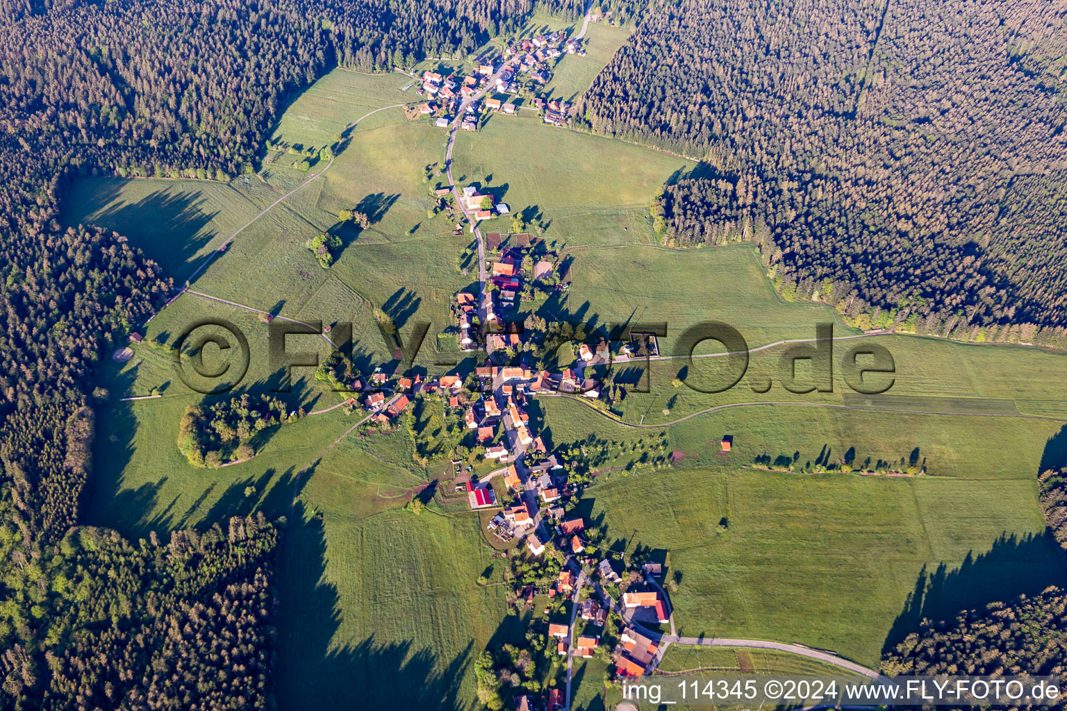 Surrounded by forest and forest areas center of the streets and houses and residential areas in Aichelberg in the state Baden-Wurttemberg, Germany