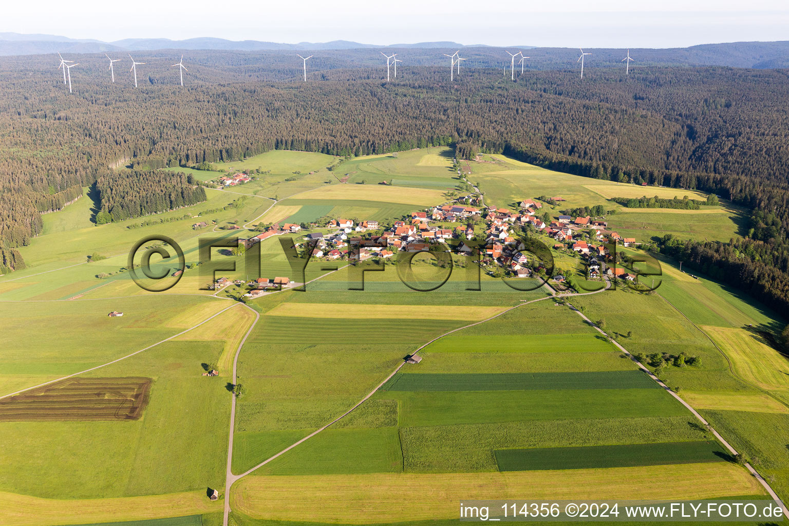 Aerial view of District Fünfbronn in Simmersfeld in the state Baden-Wuerttemberg, Germany