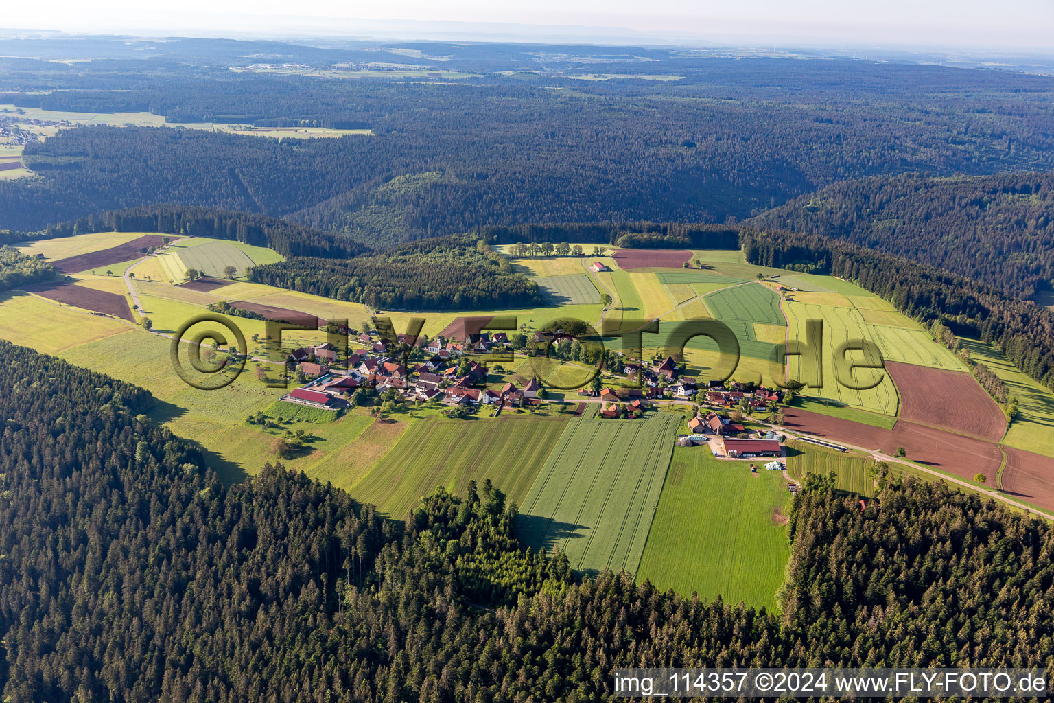 Village - view on the edge of forested areas of the black forest in Hochdorf in the state Baden-Wurttemberg, Germany