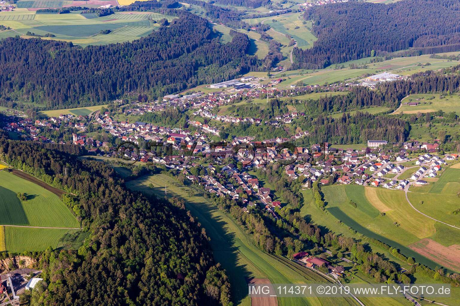 Aerial view of Glatten in the state Baden-Wuerttemberg, Germany
