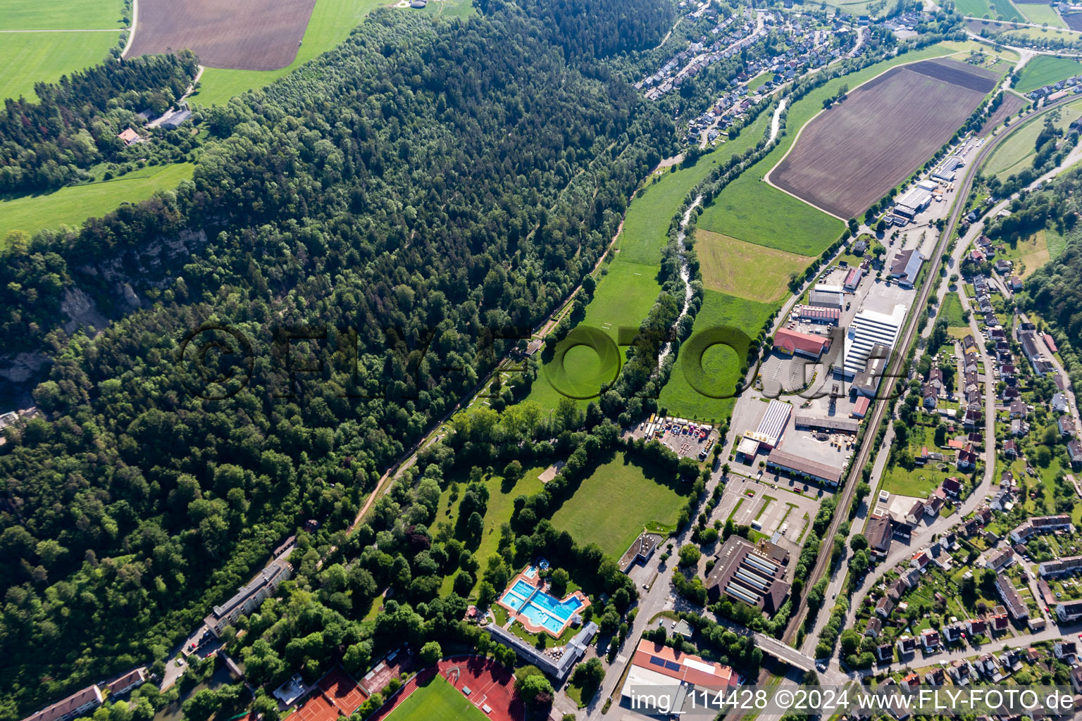 Aerial photograpy of Oberndorf am Neckar in the state Baden-Wuerttemberg, Germany