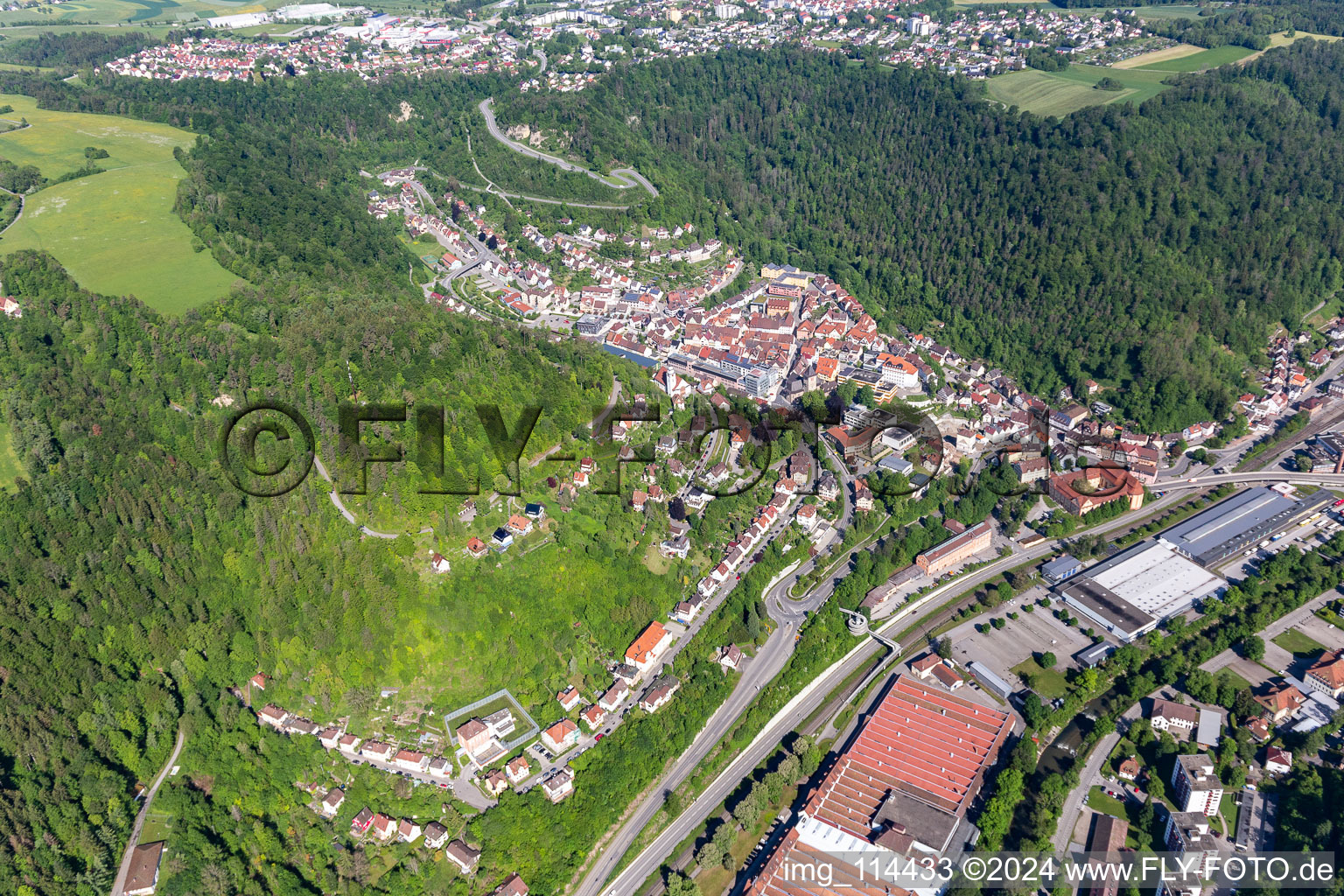 Oberndorf am Neckar in the state Baden-Wuerttemberg, Germany from above