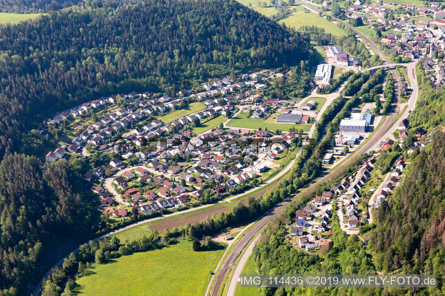 Aerial view of Epfendorf in the state Baden-Wuerttemberg, Germany