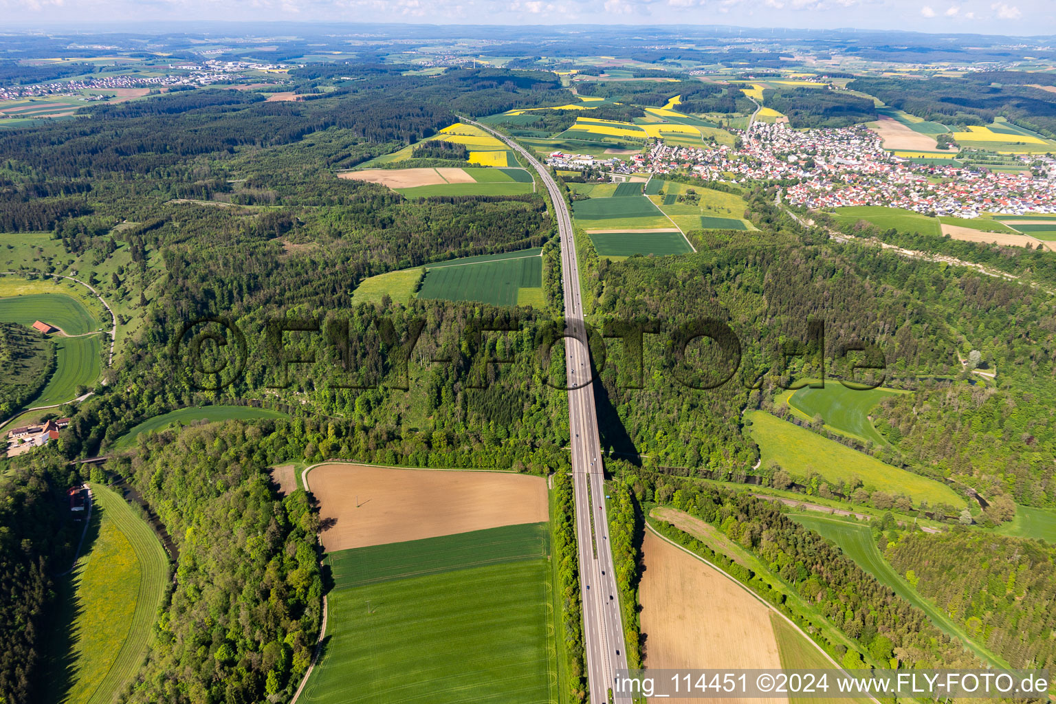 Aerial photograpy of A81 Neckar Valley Bridge in Rottweil in the state Baden-Wuerttemberg, Germany