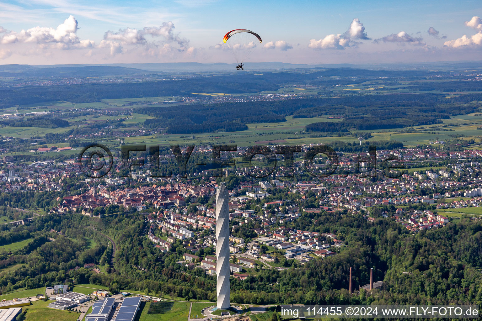 Site of the ThyssenKrupp testing tower for Speed elevators in Rottweil in Baden - Wuerttemberg. When finished the new landmark of the town of Rottweil will be the tallest structure in Baden-Wuerttemberg