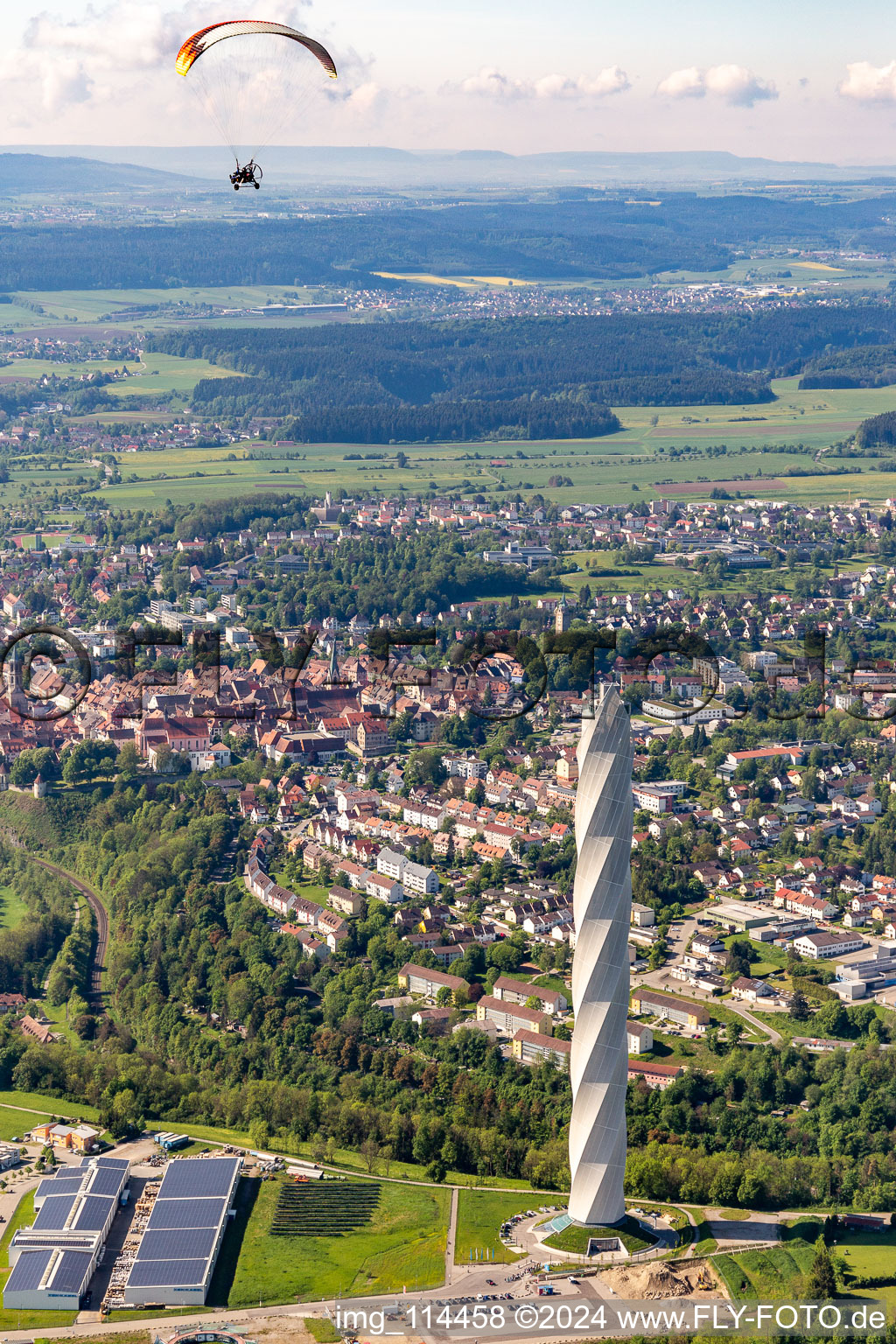 Thyssen-Krupp test tower for elevators in Rottweil in the state Baden-Wuerttemberg, Germany