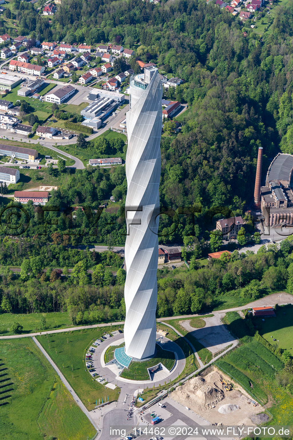 Site of the ThyssenKrupp testing tower for Speed elevators in Rottweil in Baden - Wuerttemberg. When finished the new landmark of the town of Rottweil will be the tallest structure in Baden-Wuerttemberg from above