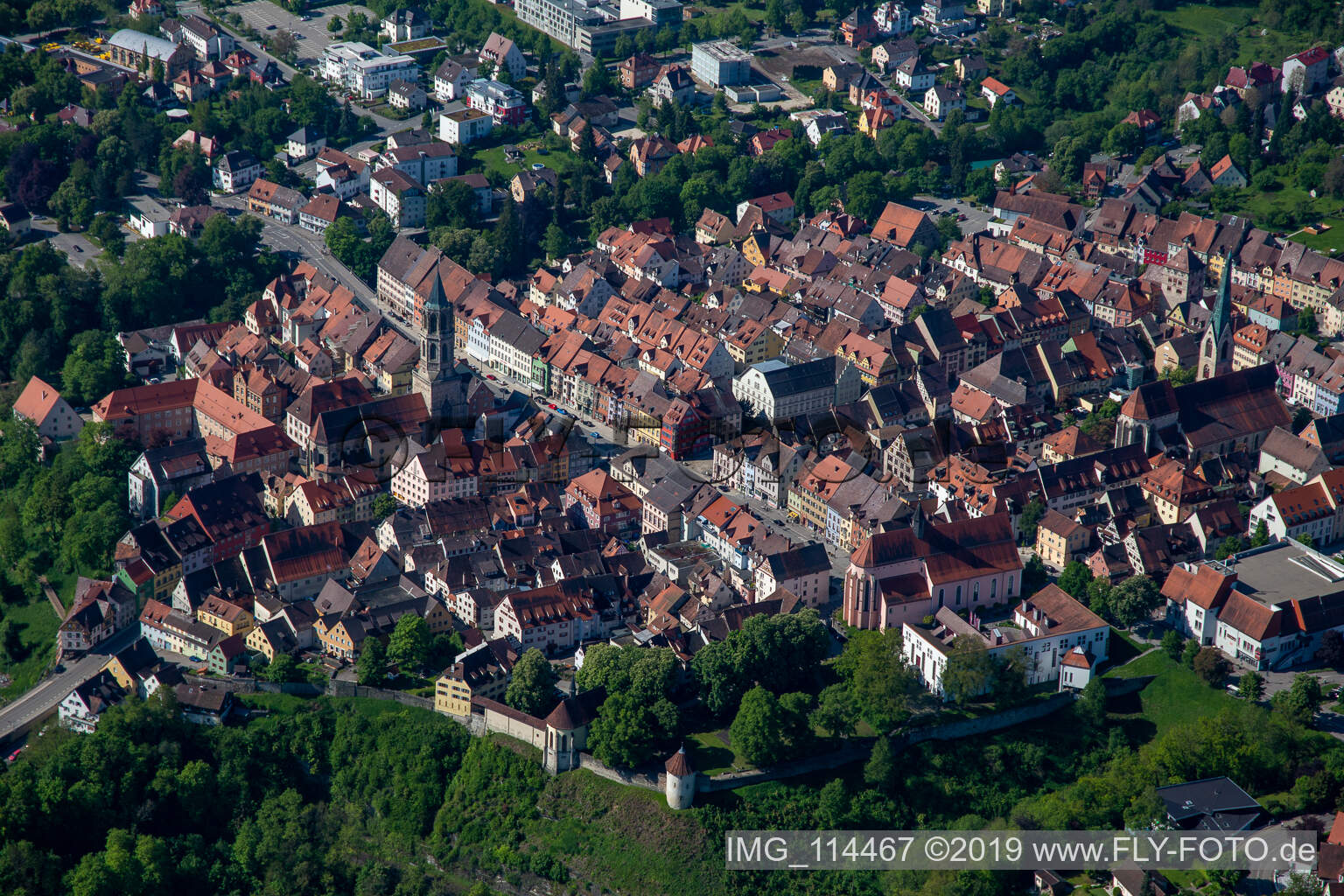 Aerial view of Old town in Rottweil in the state Baden-Wuerttemberg, Germany