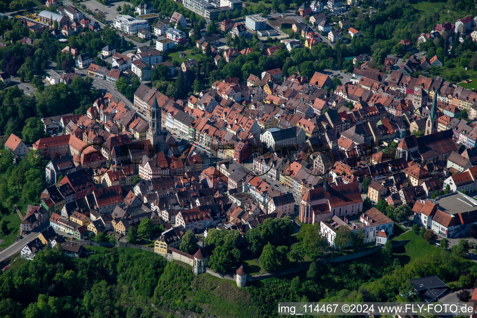 Aerial view of Old town in Rottweil in the state Baden-Wuerttemberg, Germany