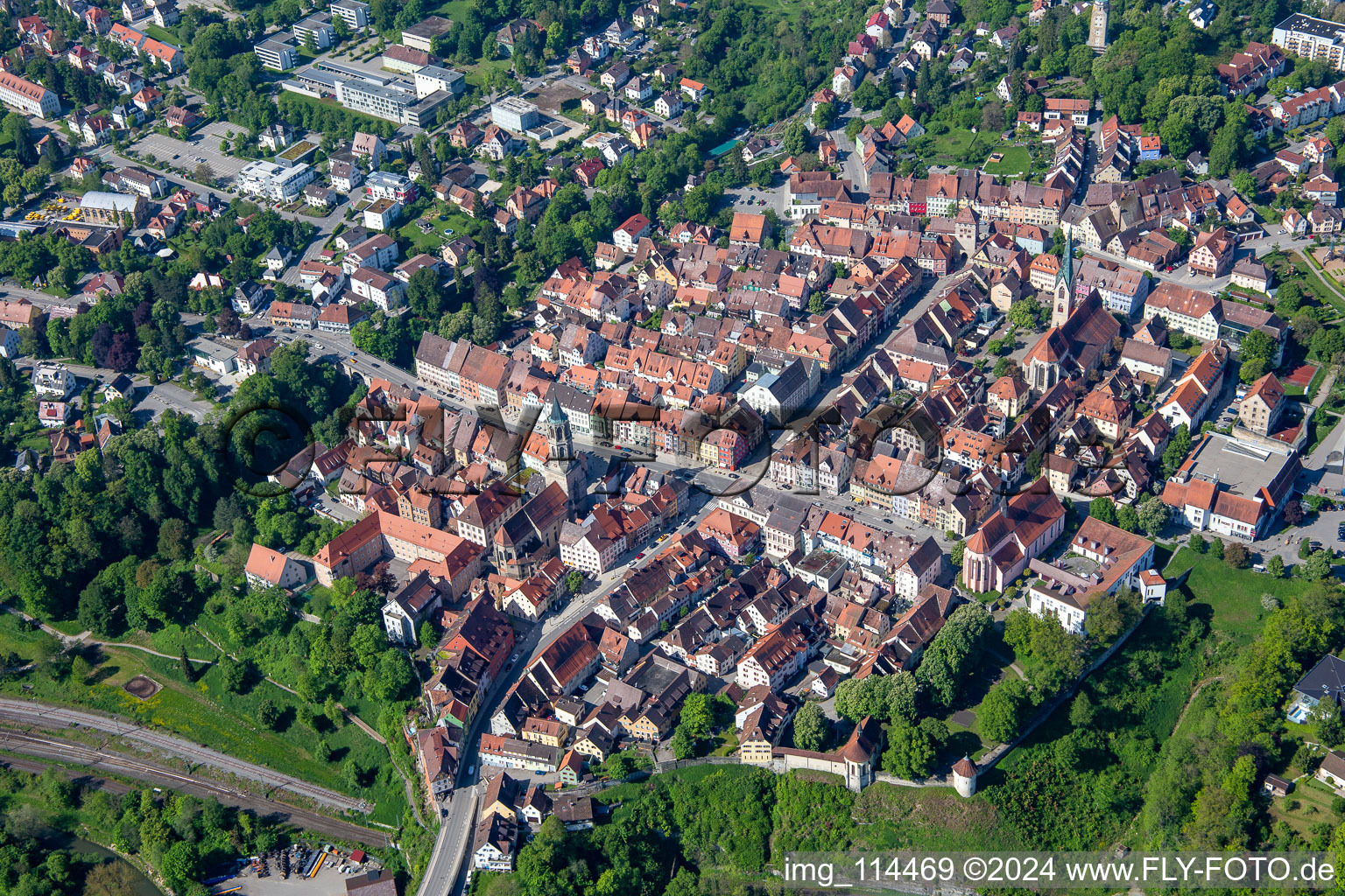 Aerial photograpy of Old Town in Rottweil in the state Baden-Wuerttemberg, Germany