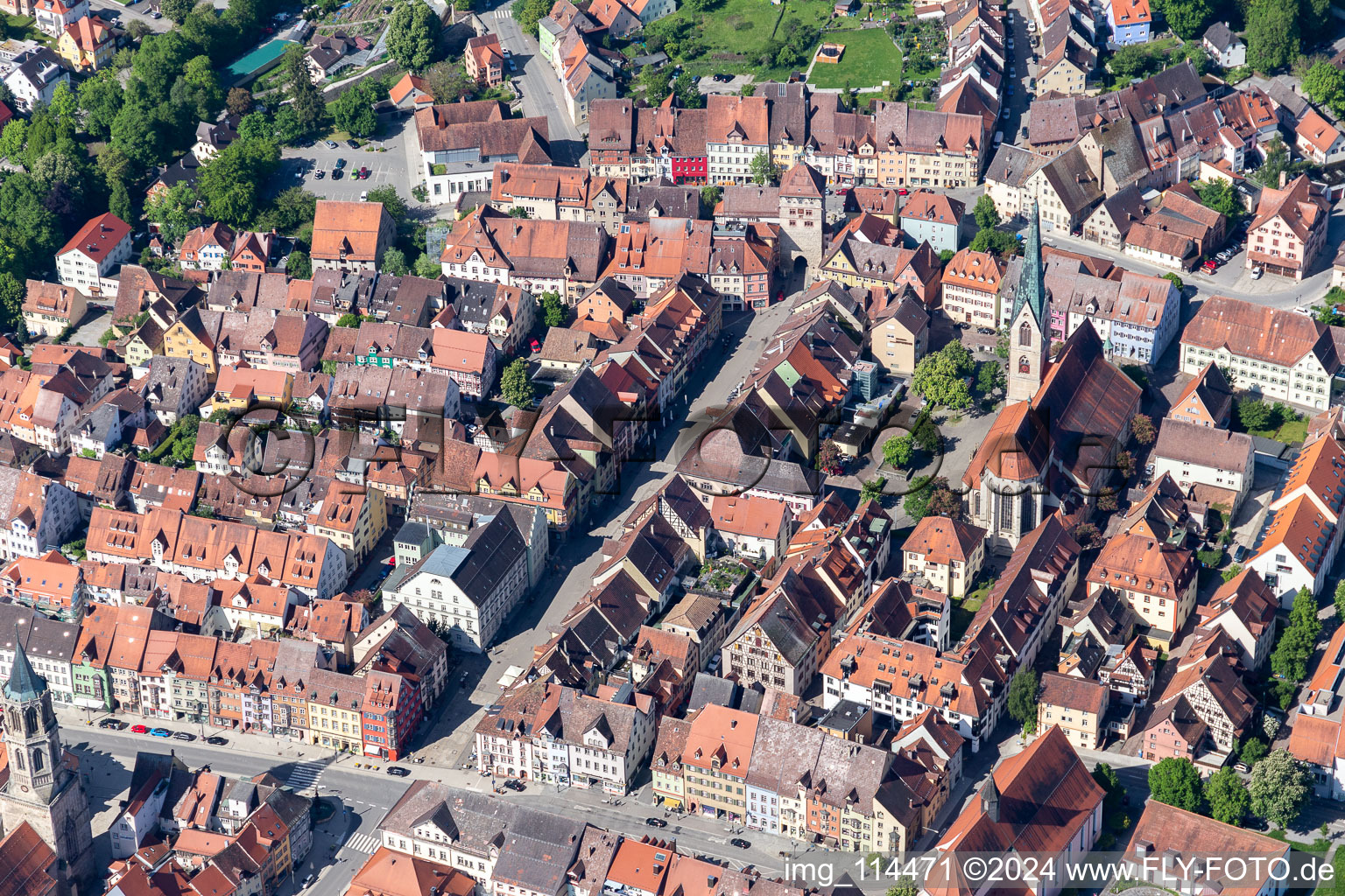 Aerial view of Old Town area and city center in Rottweil in the state Baden-Wurttemberg