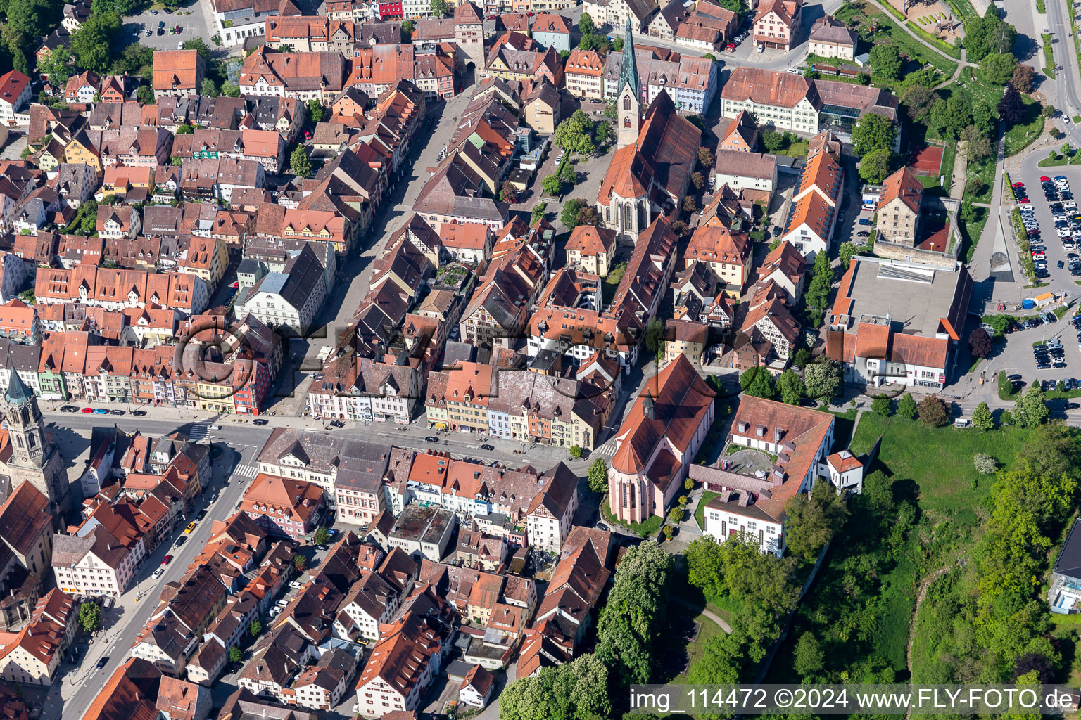 Oblique view of Old Town in Rottweil in the state Baden-Wuerttemberg, Germany