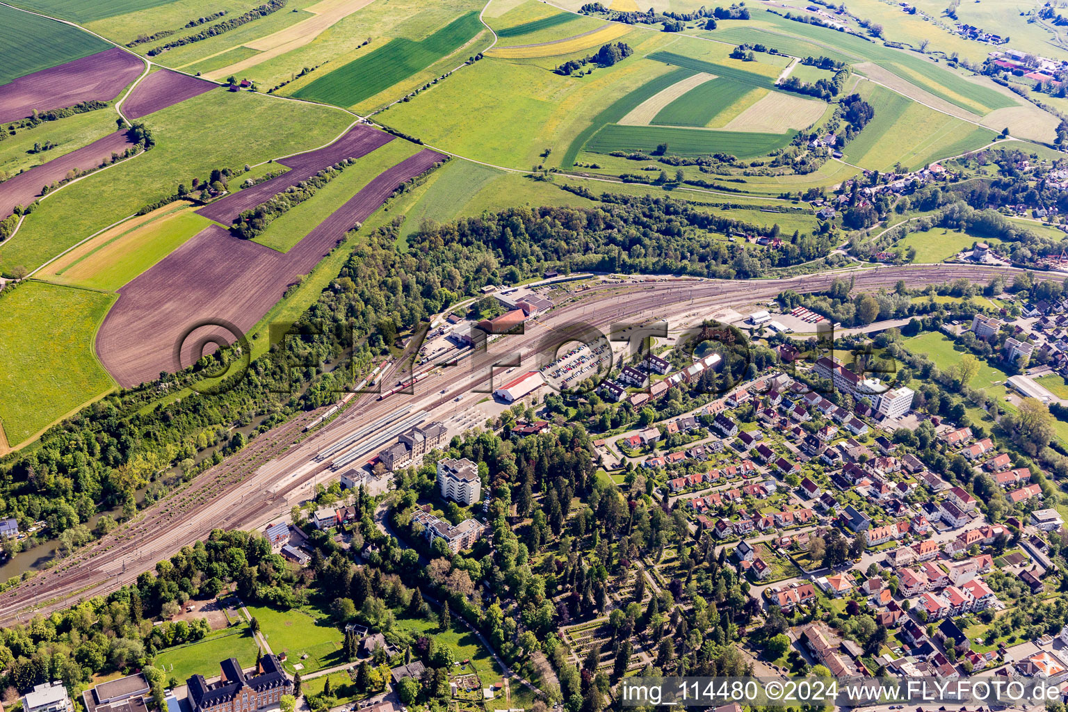 Railroad station in Rottweil in the state Baden-Wuerttemberg, Germany