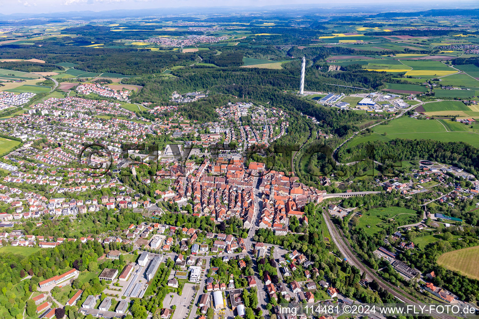 City area with outside districts and inner city area in Rottweil in the state Baden-Wurttemberg, Germany