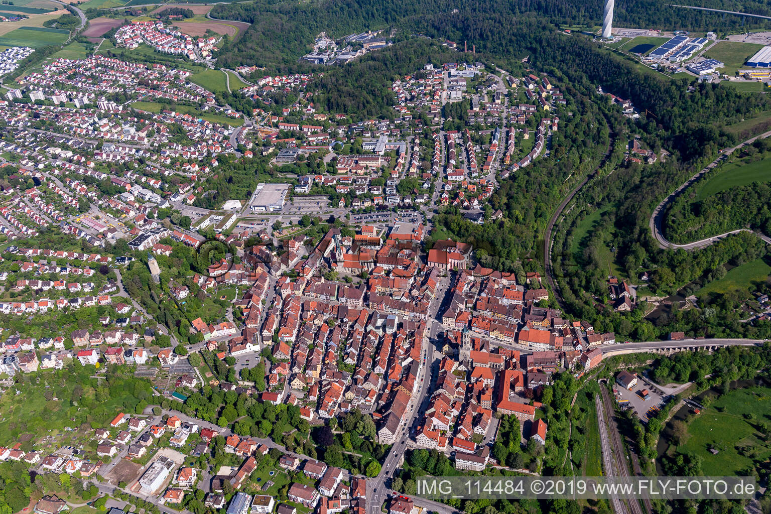 Old town in Rottweil in the state Baden-Wuerttemberg, Germany out of the air