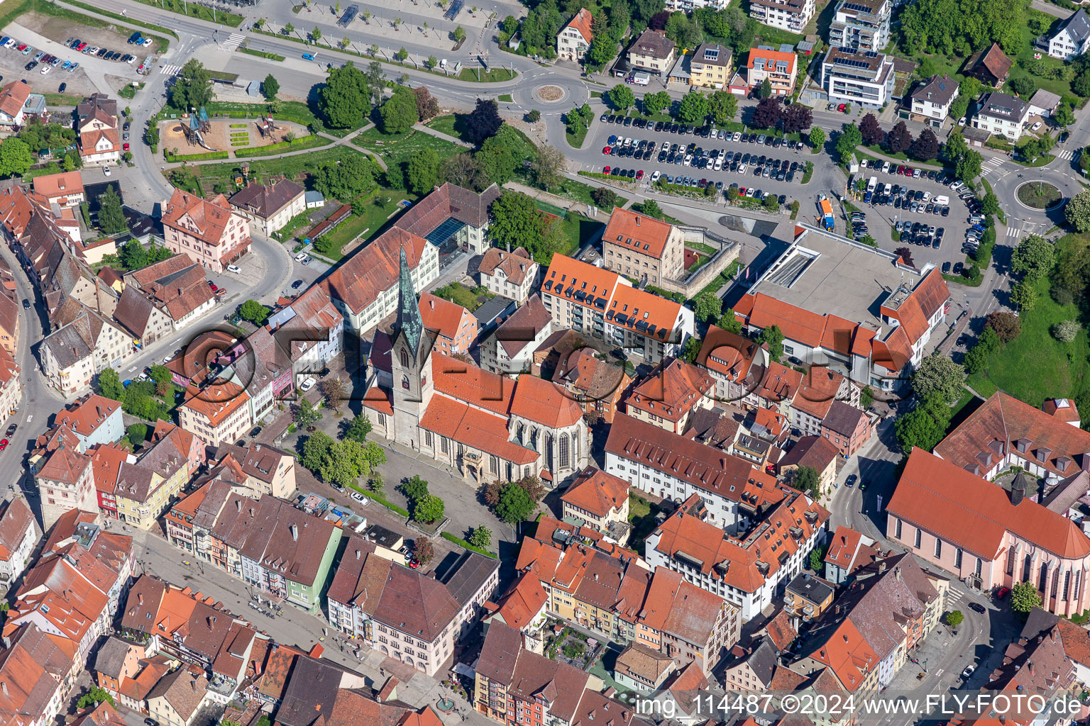 Church building of the cathedral of of Heilig-Kreuz-Muenster in Rottweil in the state Baden-Wurttemberg, Germany