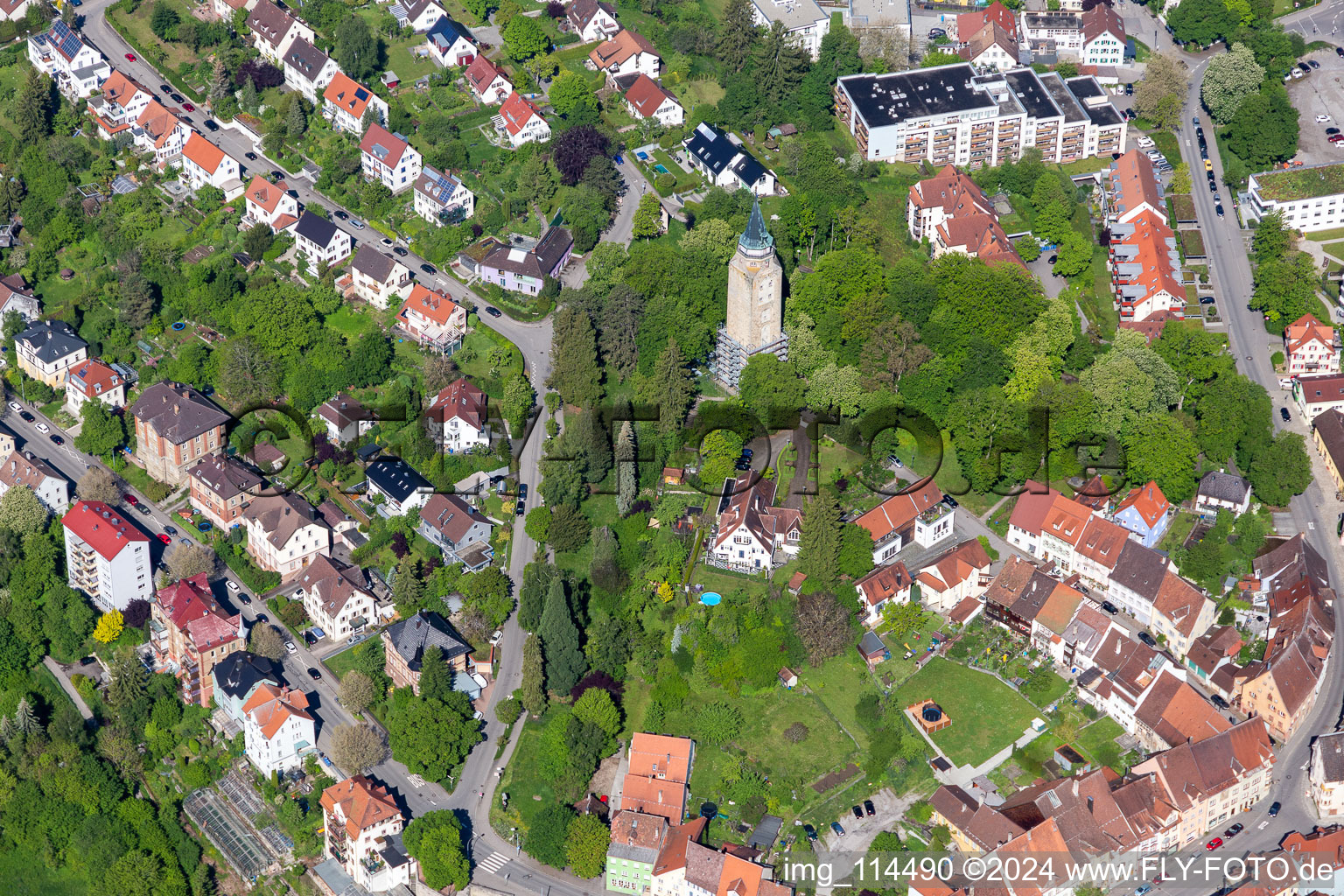 Aerial view of High tower in Rottweil in the state Baden-Wuerttemberg, Germany