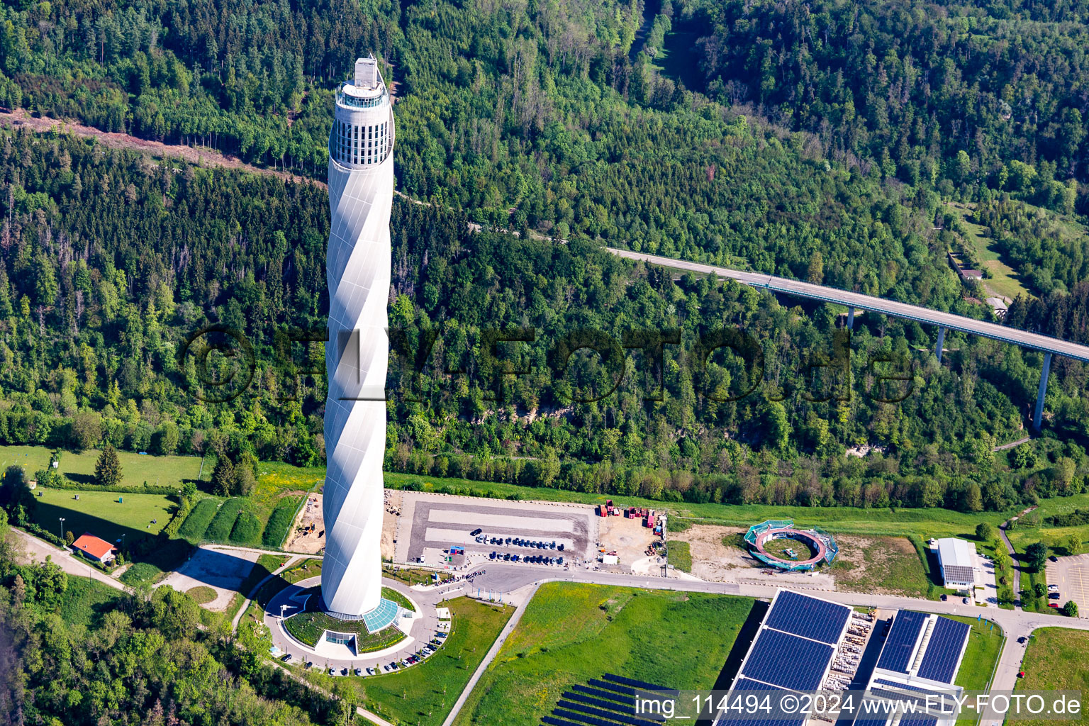 Site of the ThyssenKrupp testing tower for Speed elevators in Rottweil in Baden - Wuerttemberg. When finished the new landmark of the town of Rottweil will be the tallest structure in Baden-Wuerttemberg out of the air