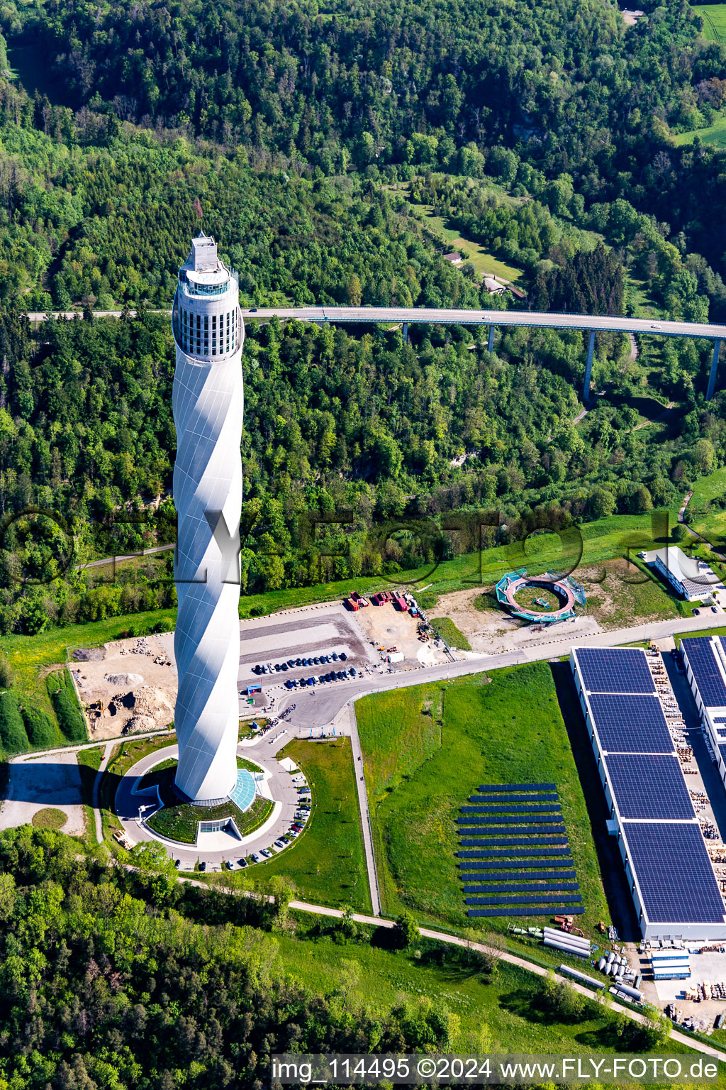 Site of the ThyssenKrupp testing tower for Speed elevators in Rottweil in Baden - Wuerttemberg. When finished the new landmark of the town of Rottweil will be the tallest structure in Baden-Wuerttemberg seen from above