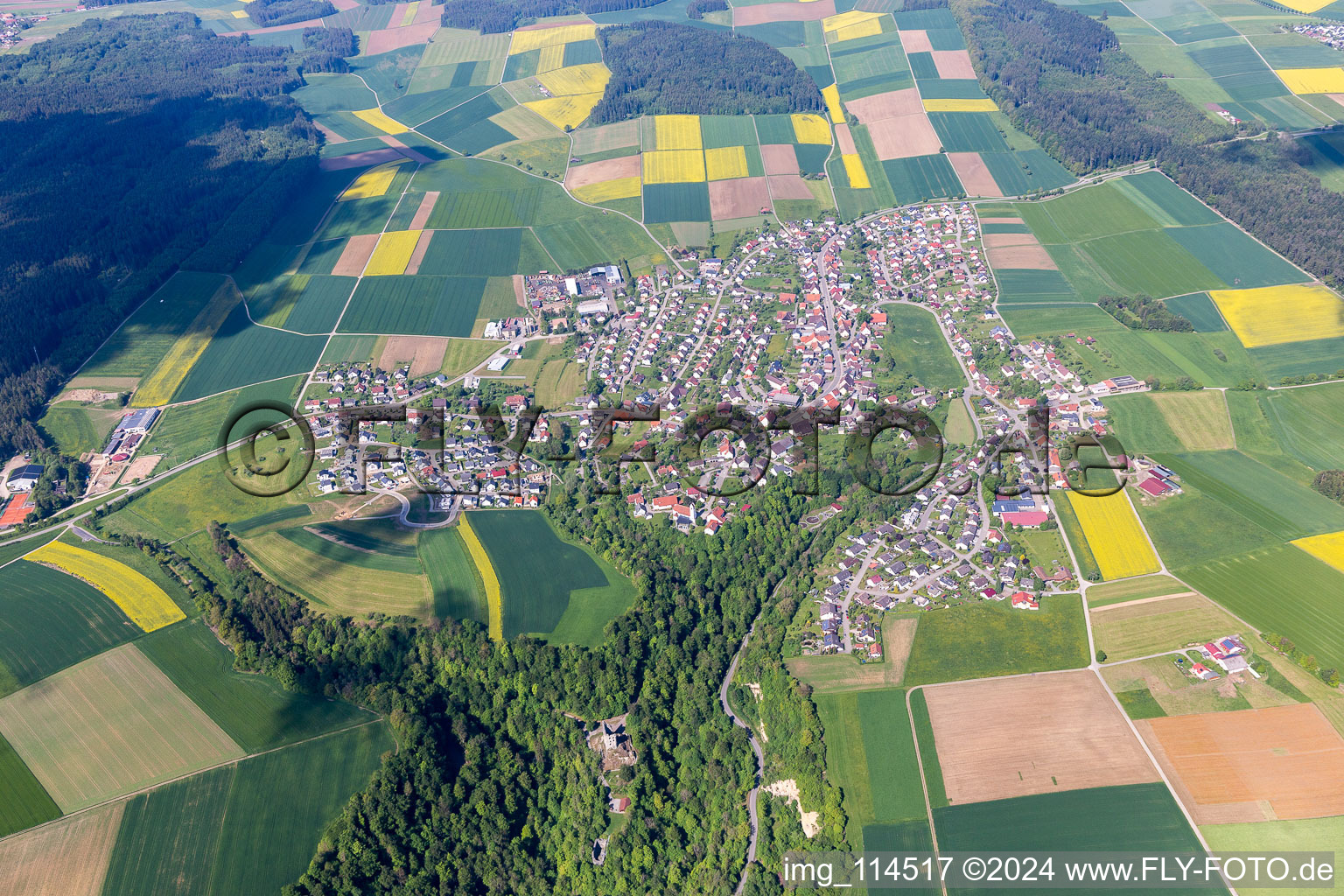 Aerial view of District Herrenzimmern in Bösingen in the state Baden-Wuerttemberg, Germany