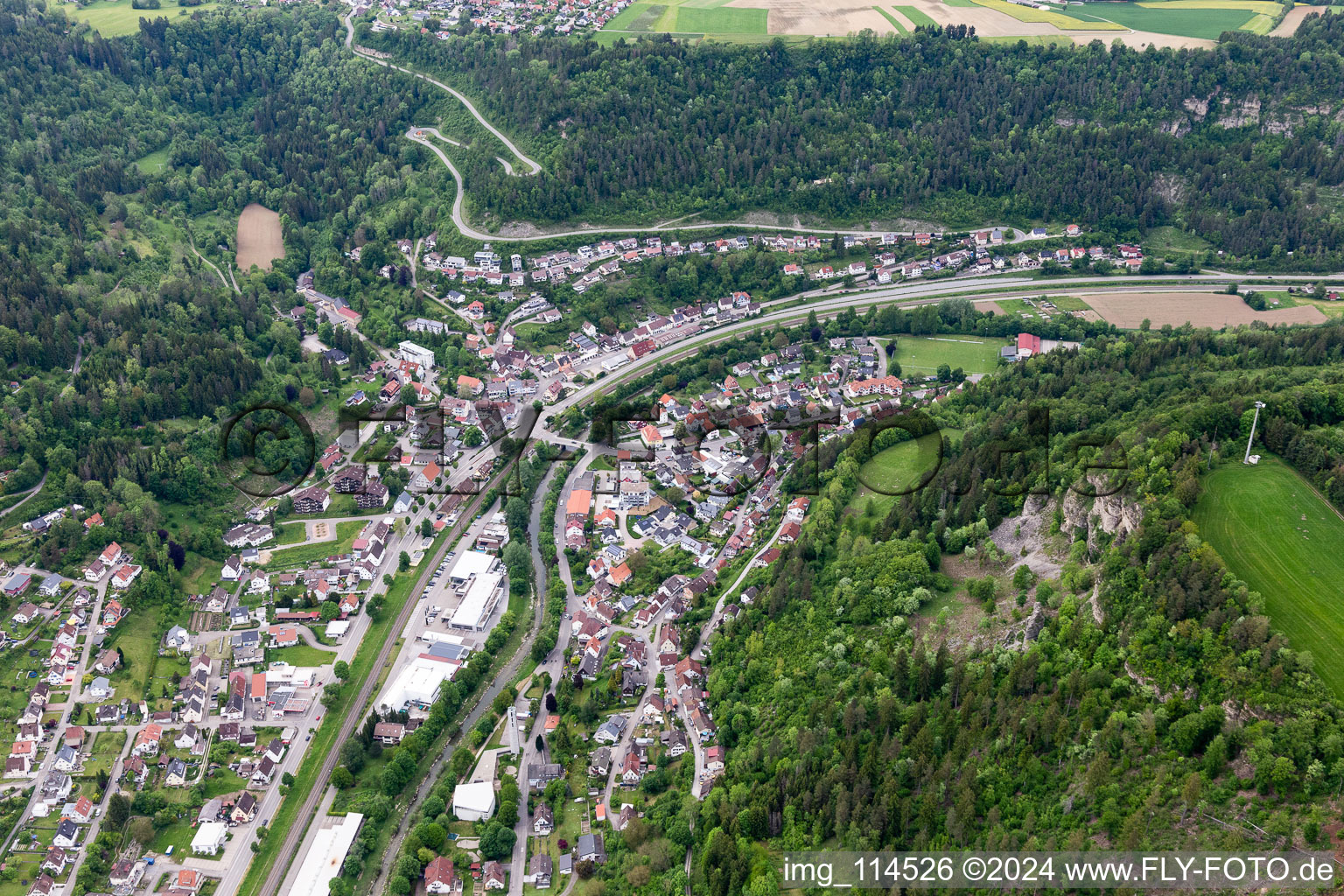 Aerial view of District Aistaig in Oberndorf am Neckar in the state Baden-Wuerttemberg, Germany