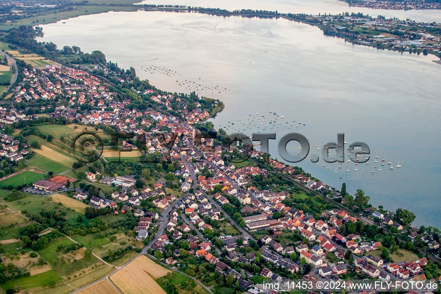 Aerial photograpy of Village on the lake bank areas of the lake of Constance in Allensbach in the state Baden-Wurttemberg, Germany