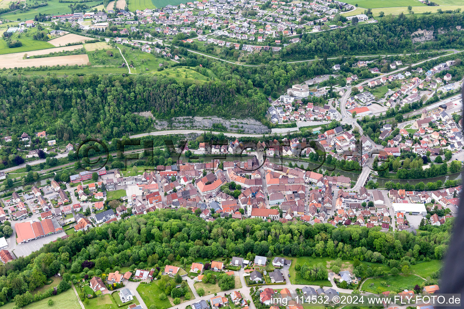 Aerial view of Historic Old Town in Sulz am Neckar in the state Baden-Wuerttemberg, Germany