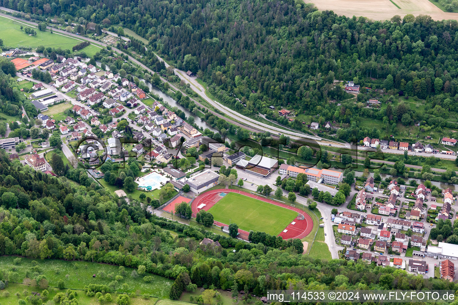 Albeck Stadium and Sololei Leisure Pool in Sulz am Neckar in the state Baden-Wuerttemberg, Germany