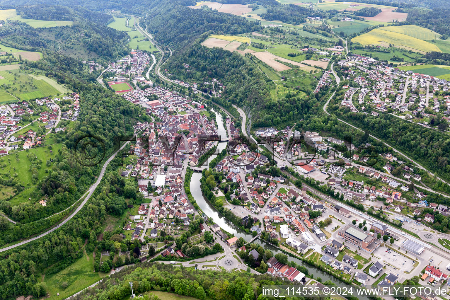 Aerial photograpy of Sulz am Neckar in the state Baden-Wuerttemberg, Germany