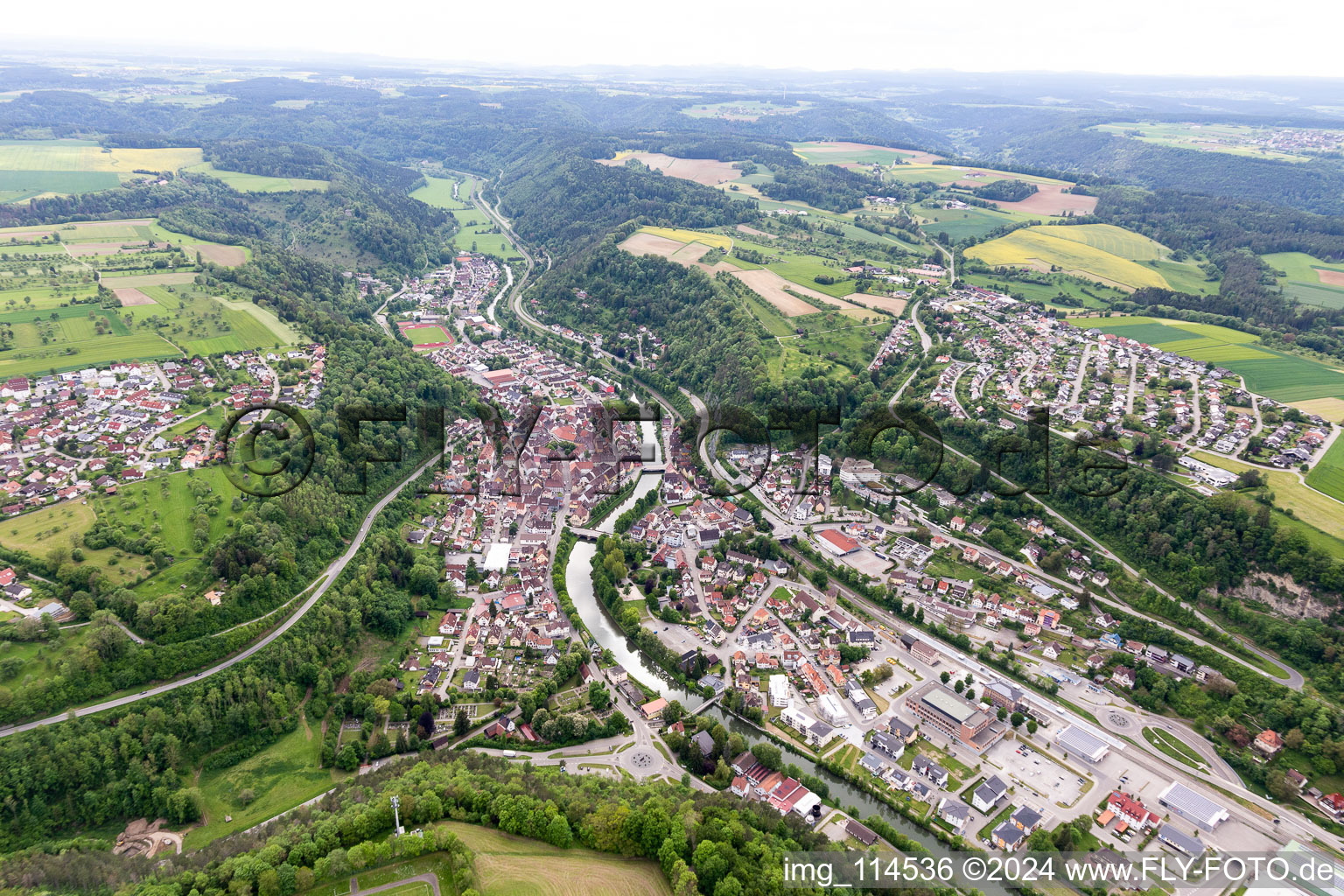 Oblique view of Sulz am Neckar in the state Baden-Wuerttemberg, Germany