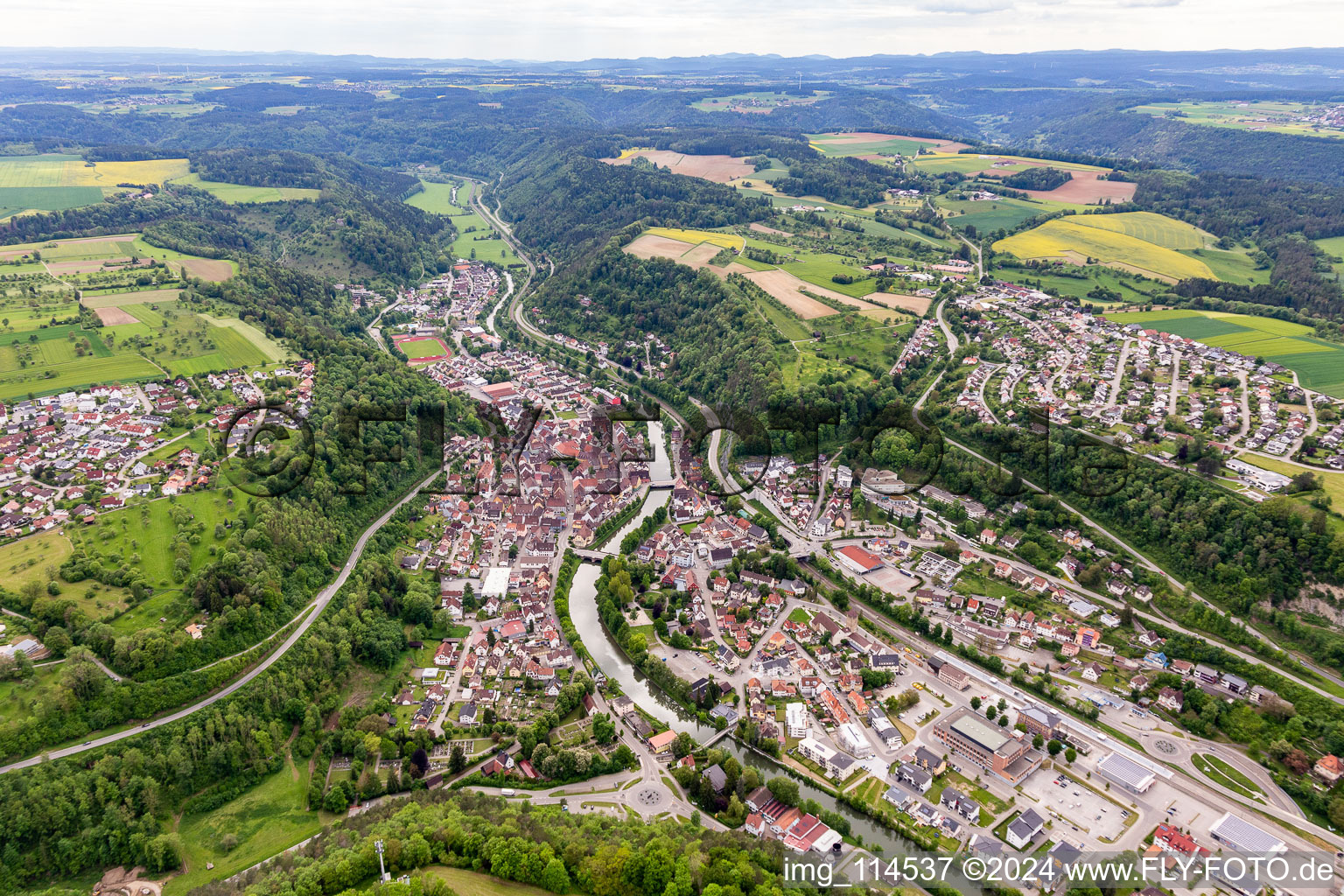 Sulz am Neckar in the state Baden-Wuerttemberg, Germany from above