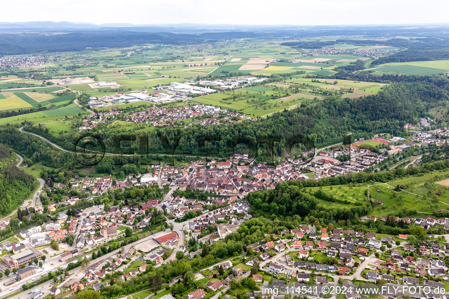 Sulz am Neckar in the state Baden-Wuerttemberg, Germany from the plane