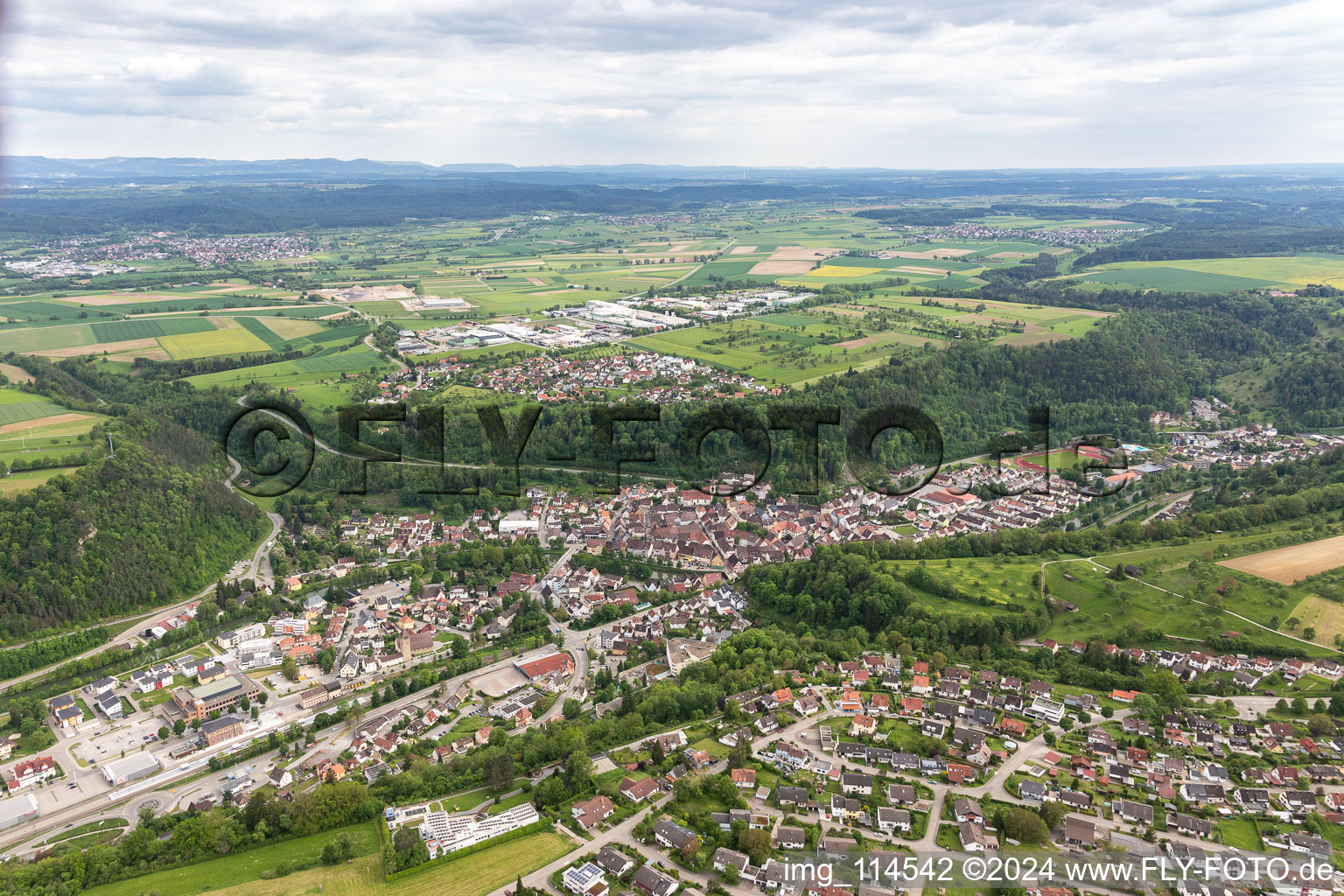 Bird's eye view of Sulz am Neckar in the state Baden-Wuerttemberg, Germany