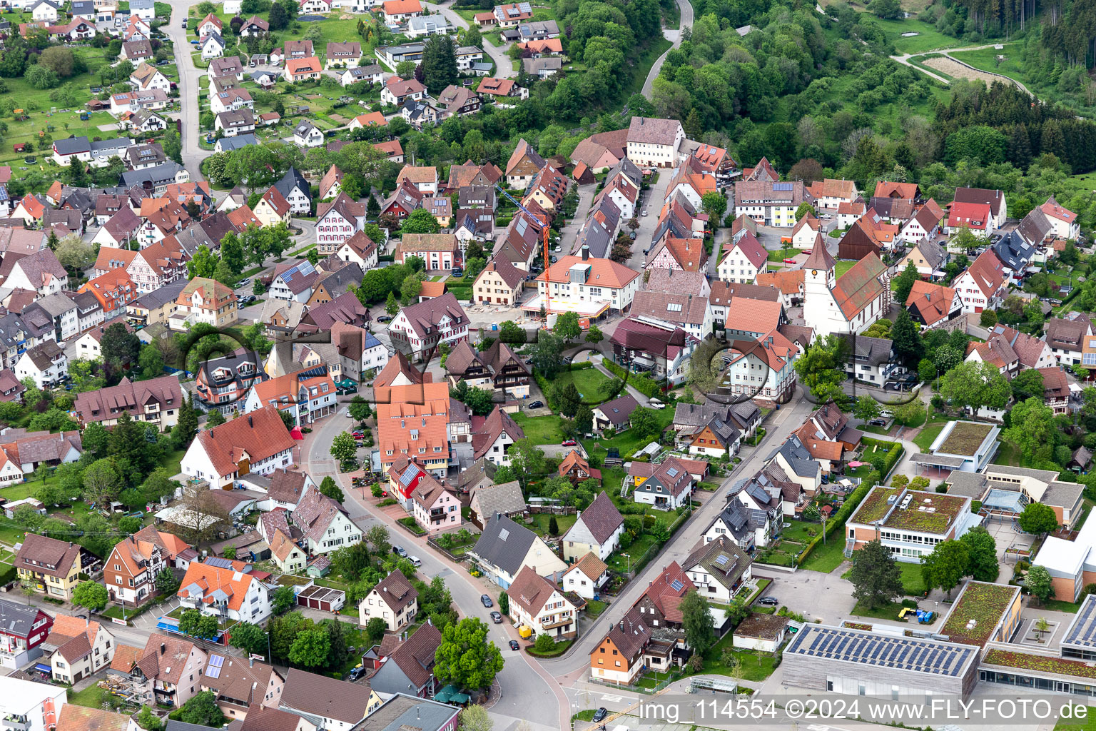 Dornhan in the state Baden-Wuerttemberg, Germany from the plane