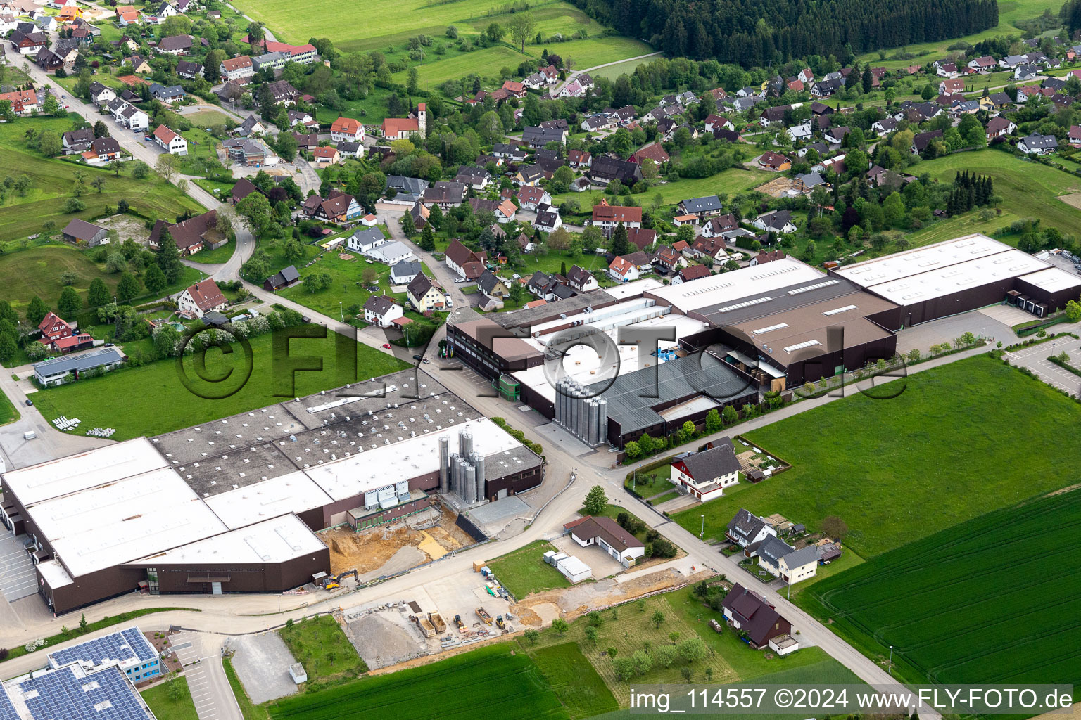 Building and production halls on the premises of Saier Verpackungstechnik in Alpirsbach in the state Baden-Wurttemberg, Germany