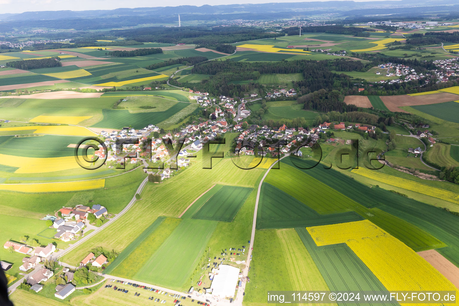 Oblique view of District Lackendorf in Dunningen in the state Baden-Wuerttemberg, Germany