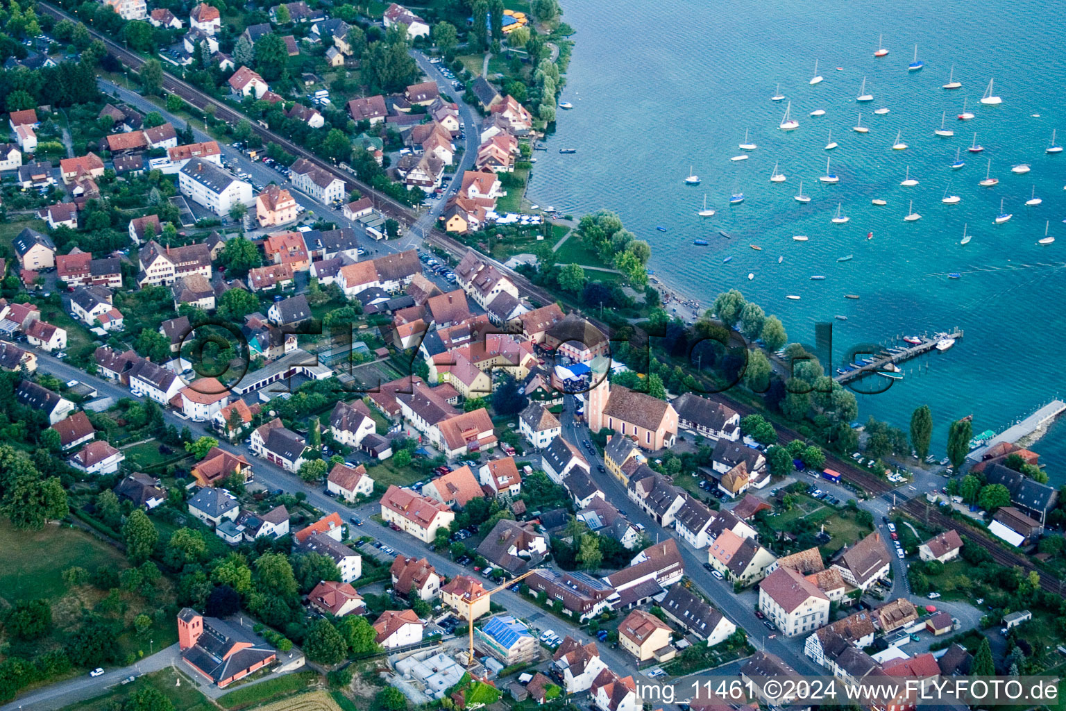 Pleasure boat marina with docks and moorings on the shore area Lake Constance in Allensbach in the state Baden-Wurttemberg