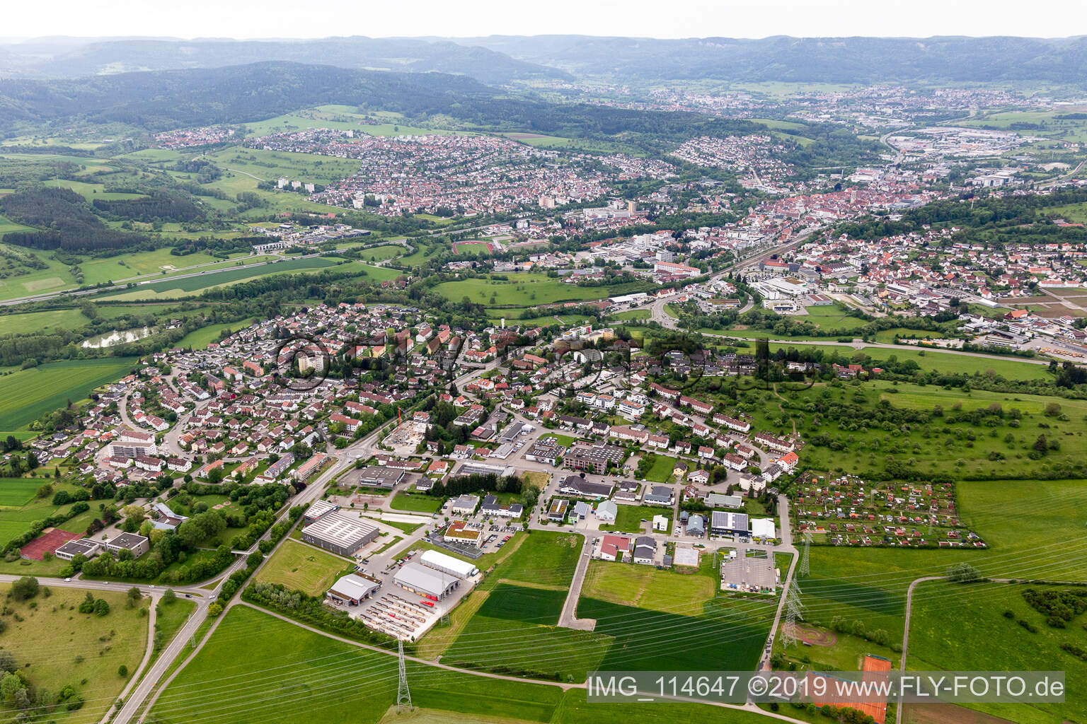 Oblique view of Balingen in the state Baden-Wuerttemberg, Germany