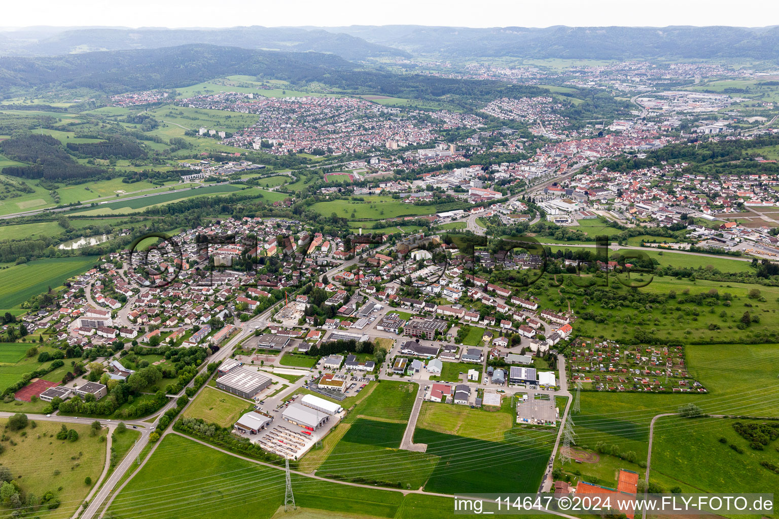 Oblique view of Balingen in the state Baden-Wuerttemberg, Germany