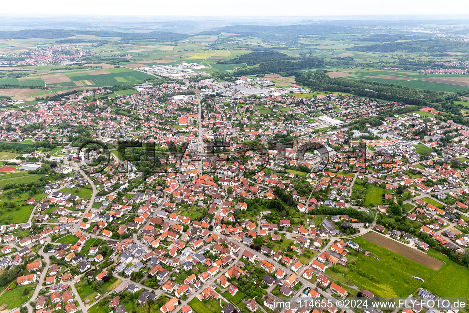 Aerial view of Bisingen in the state Baden-Wuerttemberg, Germany