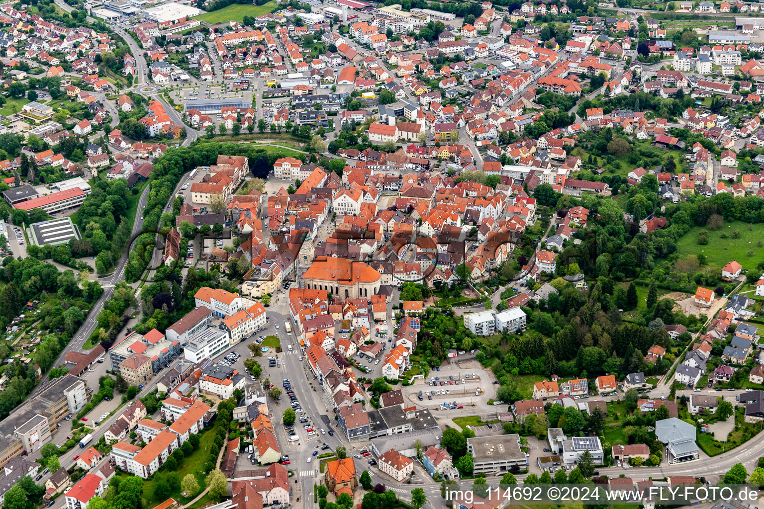 Aerial view of Hechingen in the state Baden-Wuerttemberg, Germany